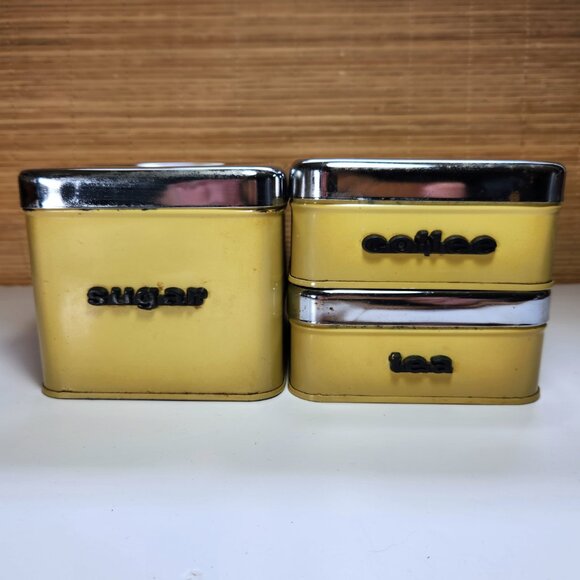 Vintage Canister Set The Queen Line Yellow Metal Rustic Farmhouse by A.R Lite - Picture 6 of 11